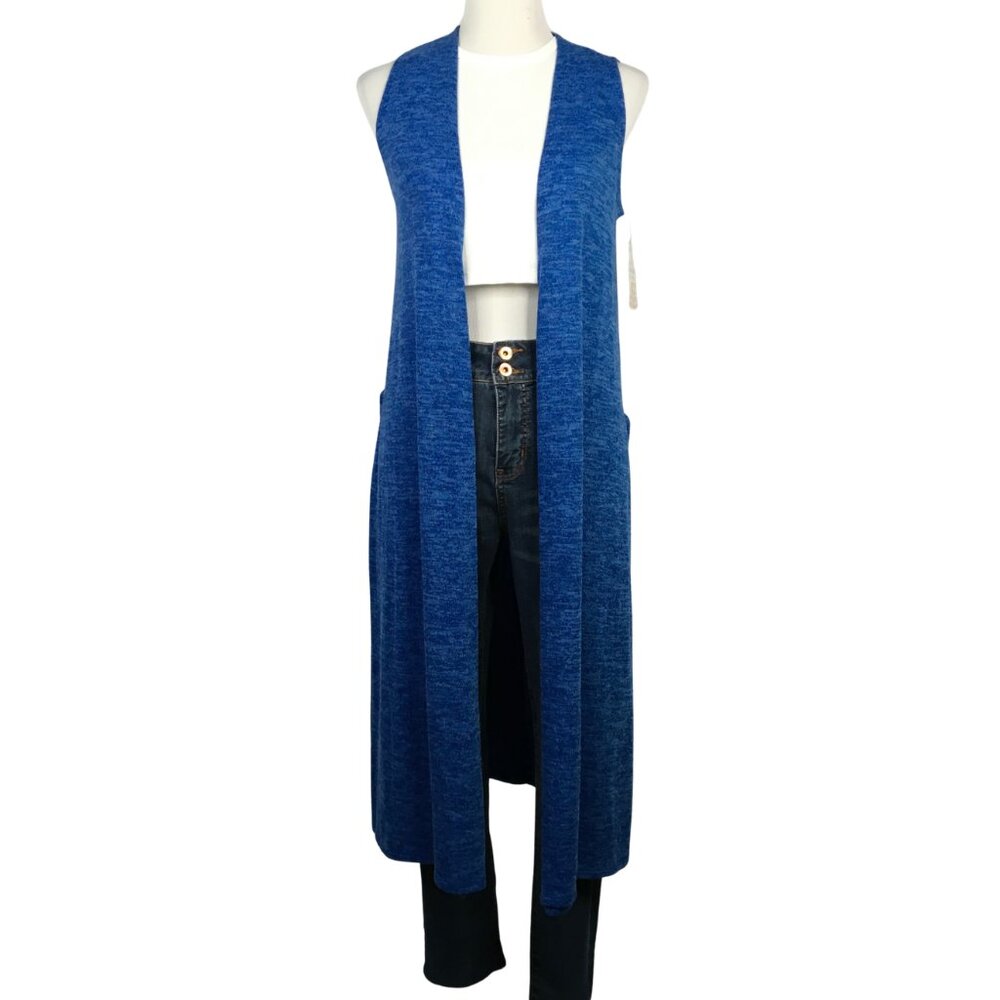 LuLaRoe Joy Long Vest – Heathered Blue
